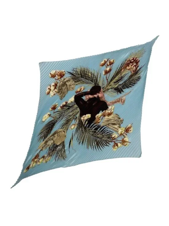 Hermes Scarf Pleated Turbans Des Reines Queen's Turban Blue - Picture 2 of 6